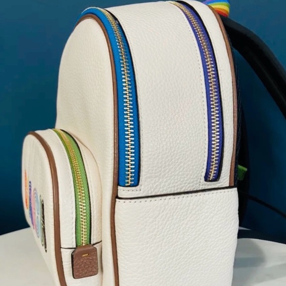 NWOT Coach Mini Court Backpack With Rainbow Print White In Pebbled Leather - Picture 7 of 11